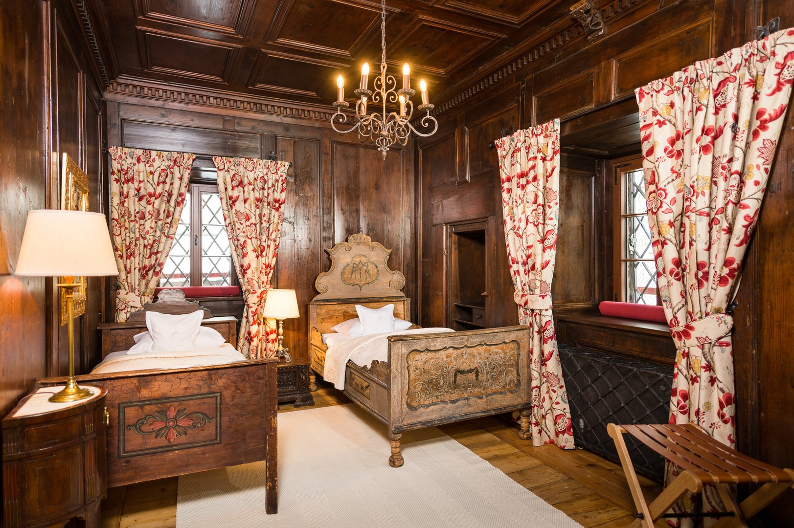 hotel room, castle