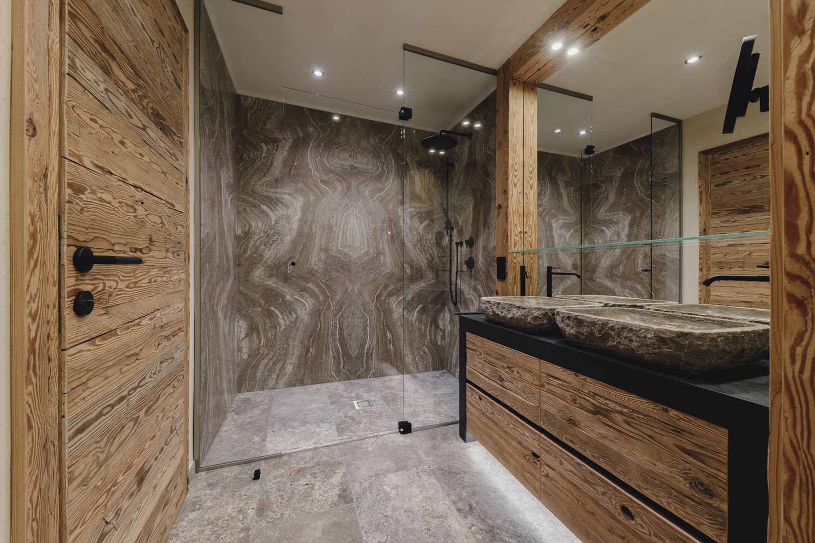 Bathroom, Stone, Chalet, Mirror, Basin, Wood