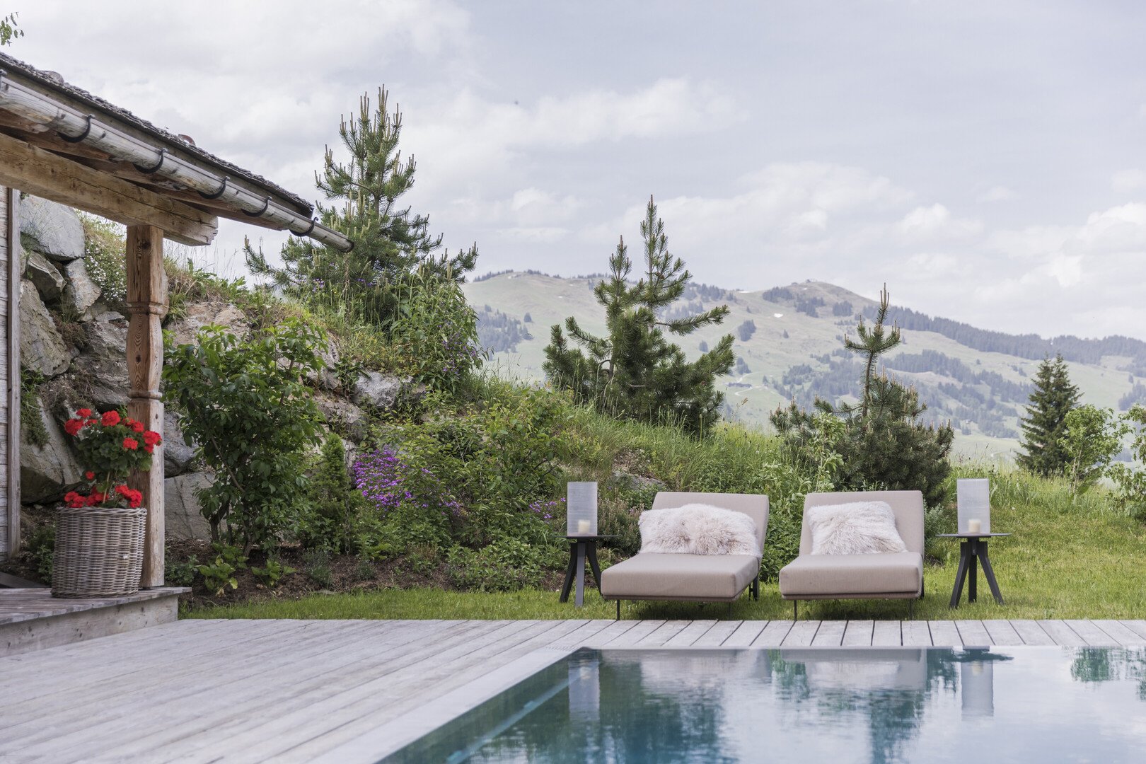 pool, chalet, berge