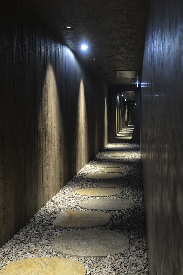 hallway, hotel, stone, light